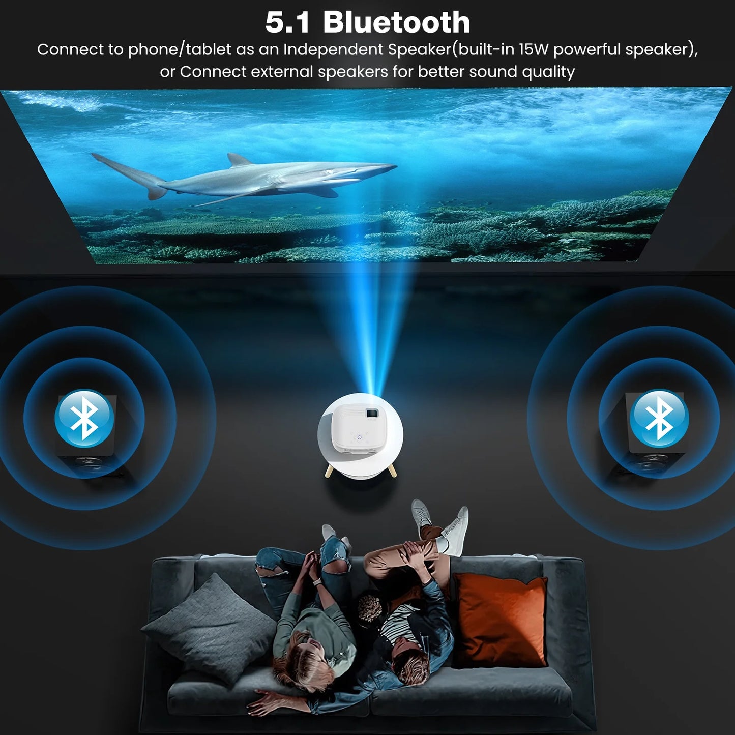 4K Support Portable Projector with Wifi and Bluetooth Mini Projector with Speaker FHD Native 1080P Projectors for Outdoor Movies Home Theater