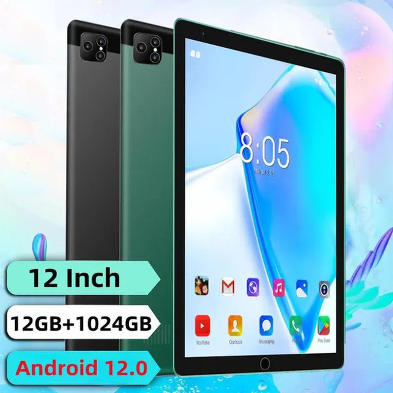 2023 Newest Upgrade Best Tablet 12 Inch Ten Core 5G/2.4G Dual Wifi PC Tablet Android 12.0 Arge 2560*1600 IPS Screen Dual SIM Dual Camera Rear 13.0 MP IPS Tablet Call Phone Tablet (RAM 12GB+ROM 1024GB) Tablet-Pc Tablette