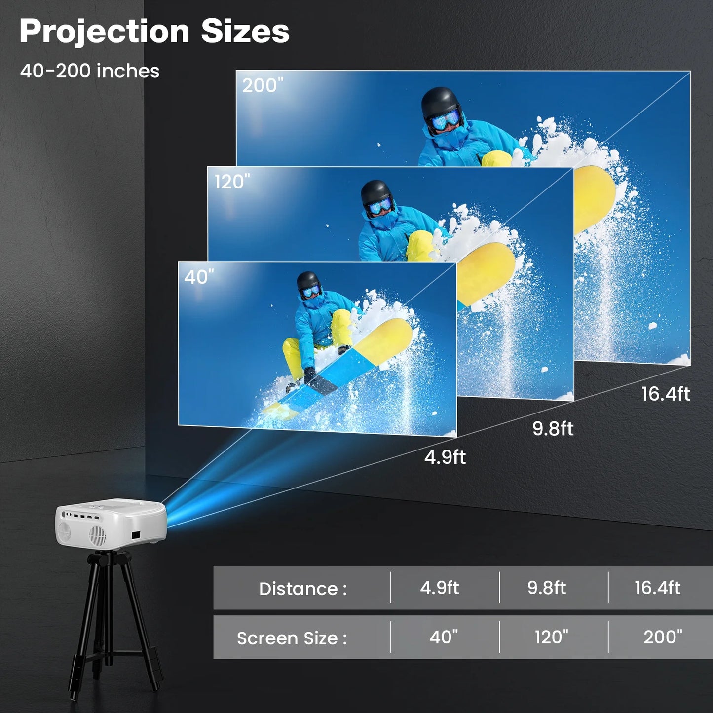 4K Support Portable Projector with Wifi and Bluetooth Mini Projector with Speaker FHD Native 1080P Projectors for Outdoor Movies Home Theater