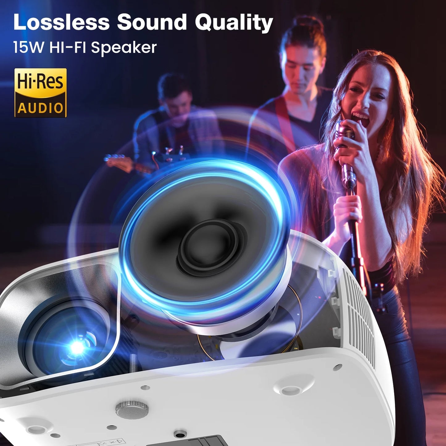 4K Support Portable Projector with Wifi and Bluetooth Mini Projector with Speaker FHD Native 1080P Projectors for Outdoor Movies Home Theater