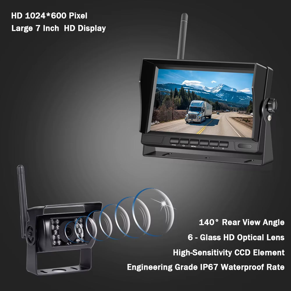 7 Inch Car Monitor Wireless Truck Backup Rear View Display and Wifi Reverse Backup Camera for Car RV Bus TV Display Screen