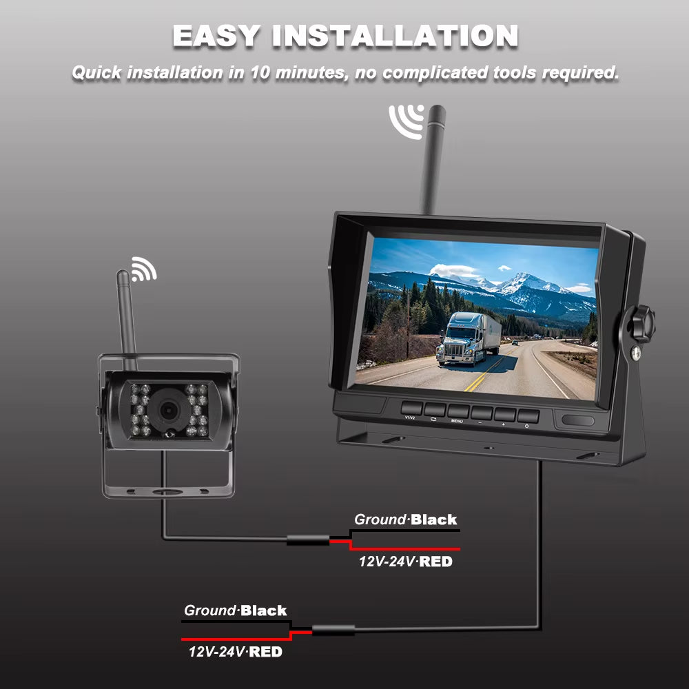 7 Inch Car Monitor Wireless Truck Backup Rear View Display and Wifi Reverse Backup Camera for Car RV Bus TV Display Screen