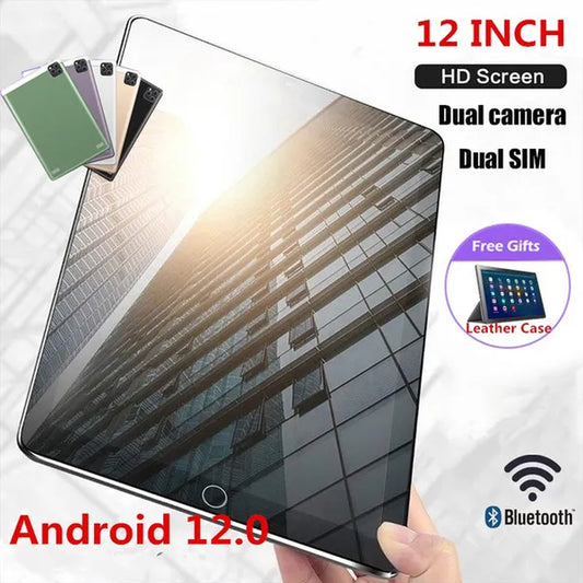 2022 Upgrade Tablet PC 5K HD Screen Wifi 12Inch Tablet PC 10-Core 5G 4G Tablet PC Android 12.0 Arge 2560*1600 IPS Screen Dual SIM Dual Camera Bluetooth Phone Tablet PC (RAM 12GB+ROM 1024GB) Brand New Free Gift Leather Case